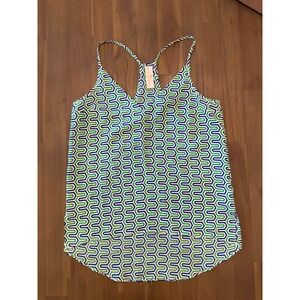 Amanda Uprichard Silk Geometric Cami Green Blue Racerback Tank Top Small
